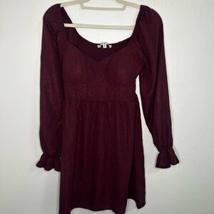 Allison & Kelly Maroon padded top shimmery long sleeve short dress